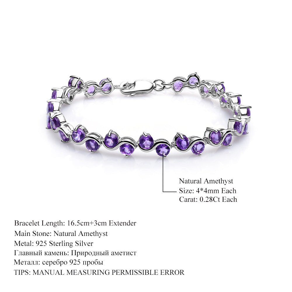 Round Natural Amethyst Citrine Garnet Bracelet 925 Silver Gift for her