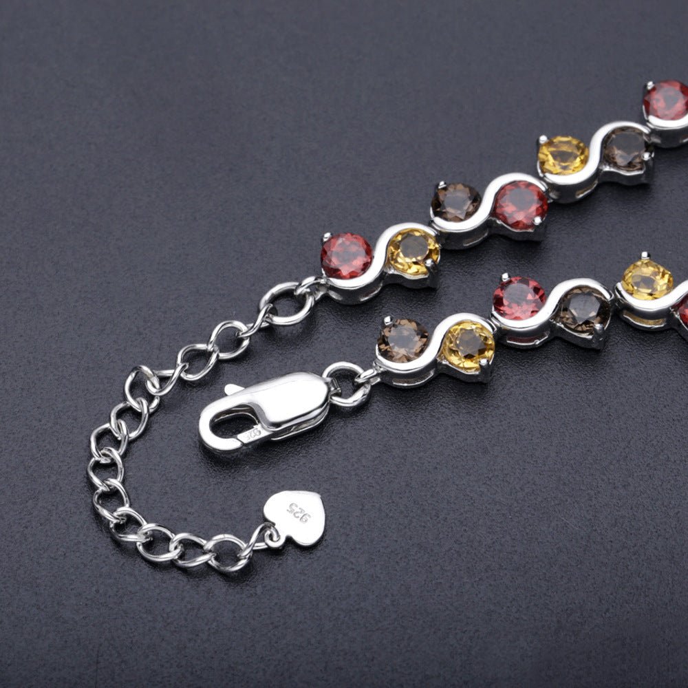 Round Natural Amethyst Citrine Garnet Bracelet 925 Silver Gift for her