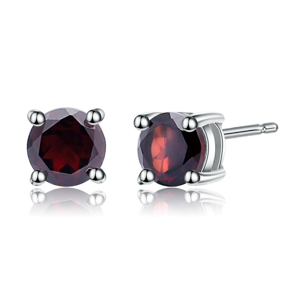 Round Gemstone Stud Earrings | Natural Citrine, Garnet or Blue Topaz in 925 Silver