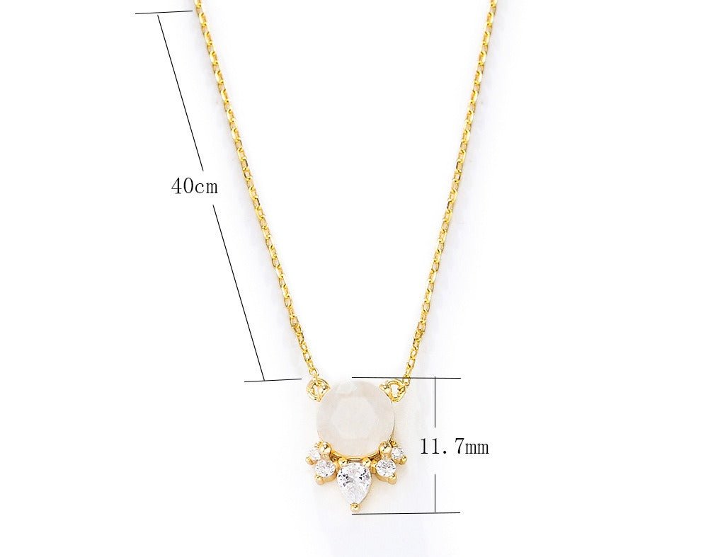 Round Natural Moonstone Necklace 925 Sterling Silver Simple Clavicle Chain