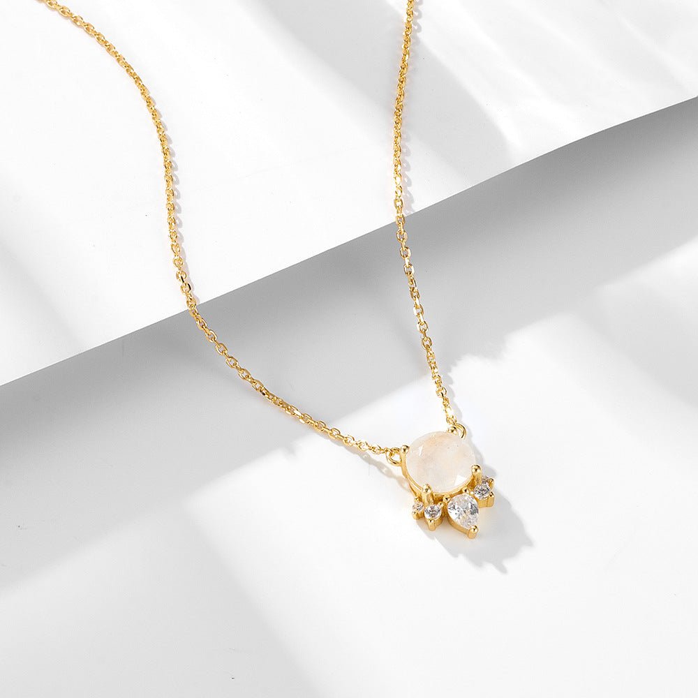 Round Natural Moonstone Necklace 925 Sterling Silver Simple Clavicle Chain