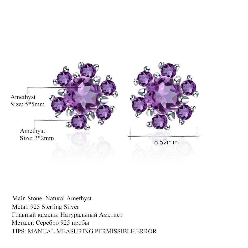 Round Natural Opal Topaz Amethyst Studs Earrings with 925 Sterling Silver Gift for Her