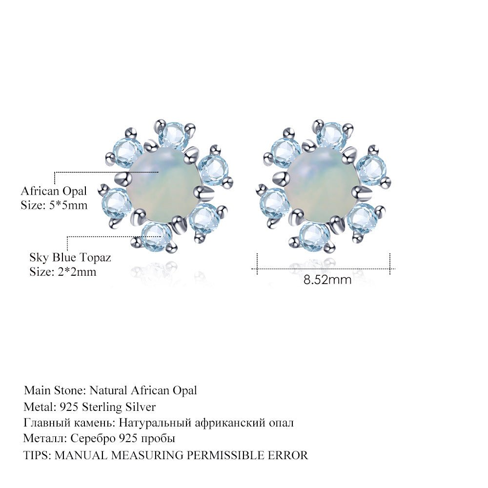 Round Natural Opal Topaz Amethyst Studs Earrings with 925 Sterling Silver Gift for Her