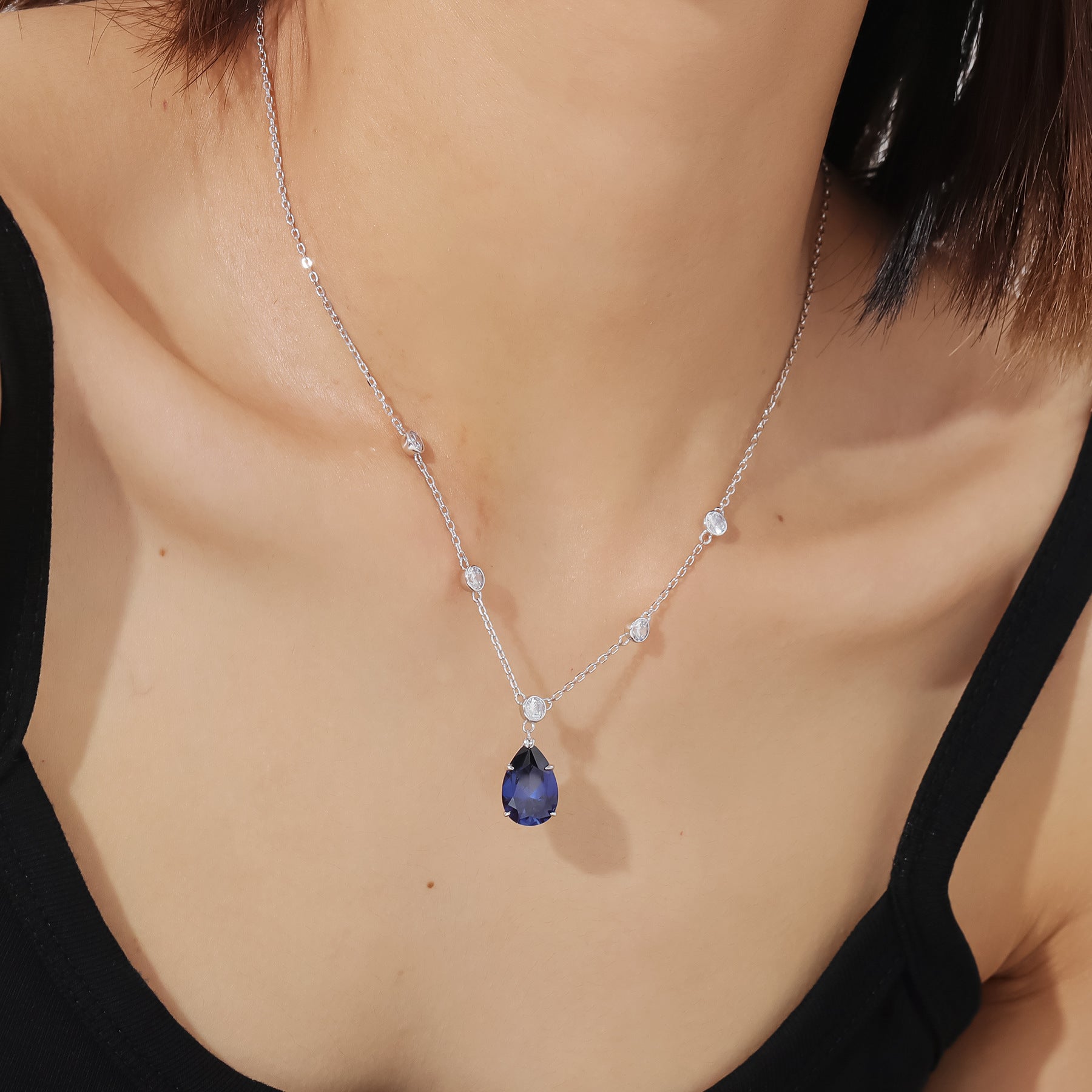 Royal Blue Lab Sapphire Pendant - 6.9ct Pear Shape in 925 Sterling Silver Minimalist Necklace