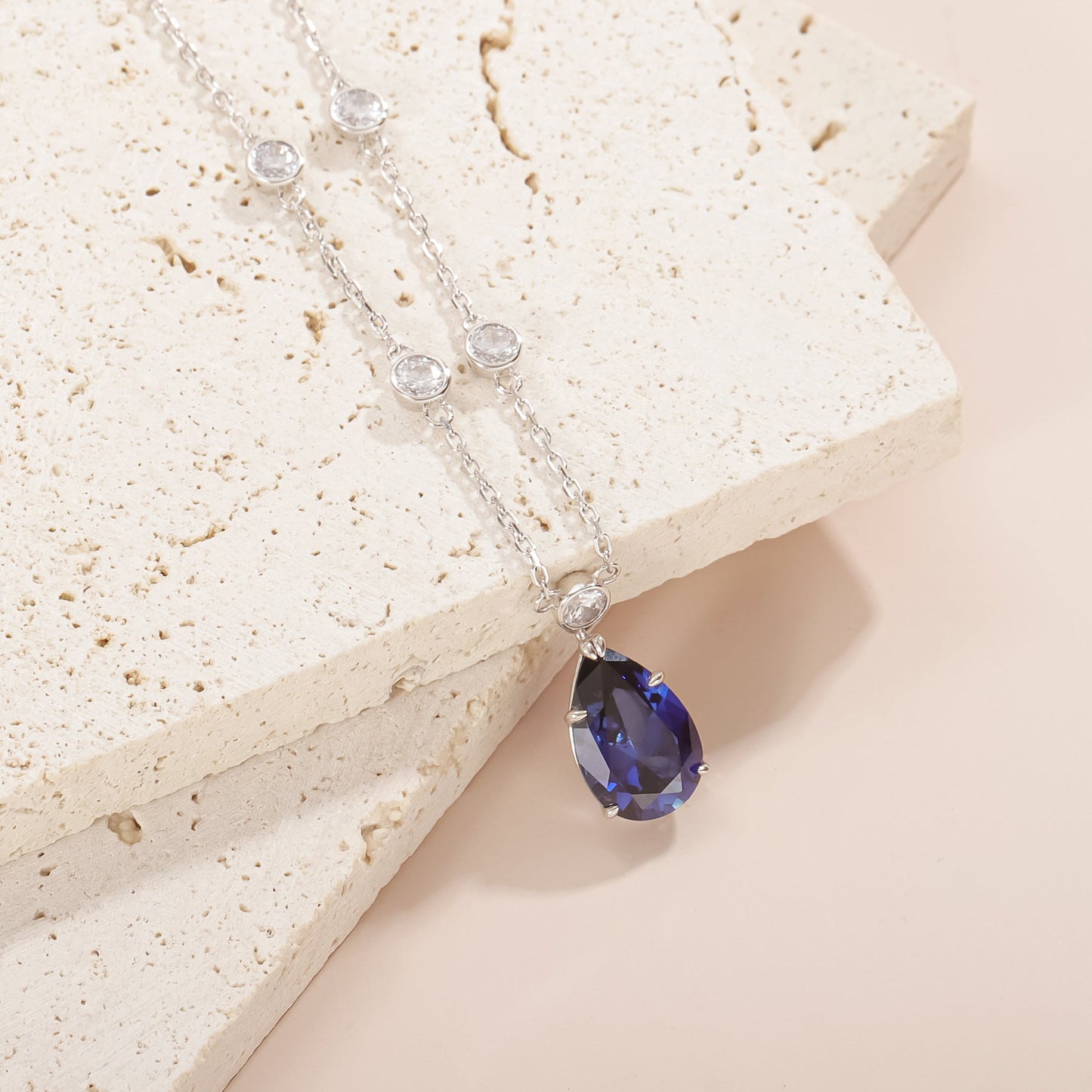 Royal Blue Lab Sapphire Pendant - 6.9ct Pear Shape in 925 Sterling Silver Minimalist Necklace