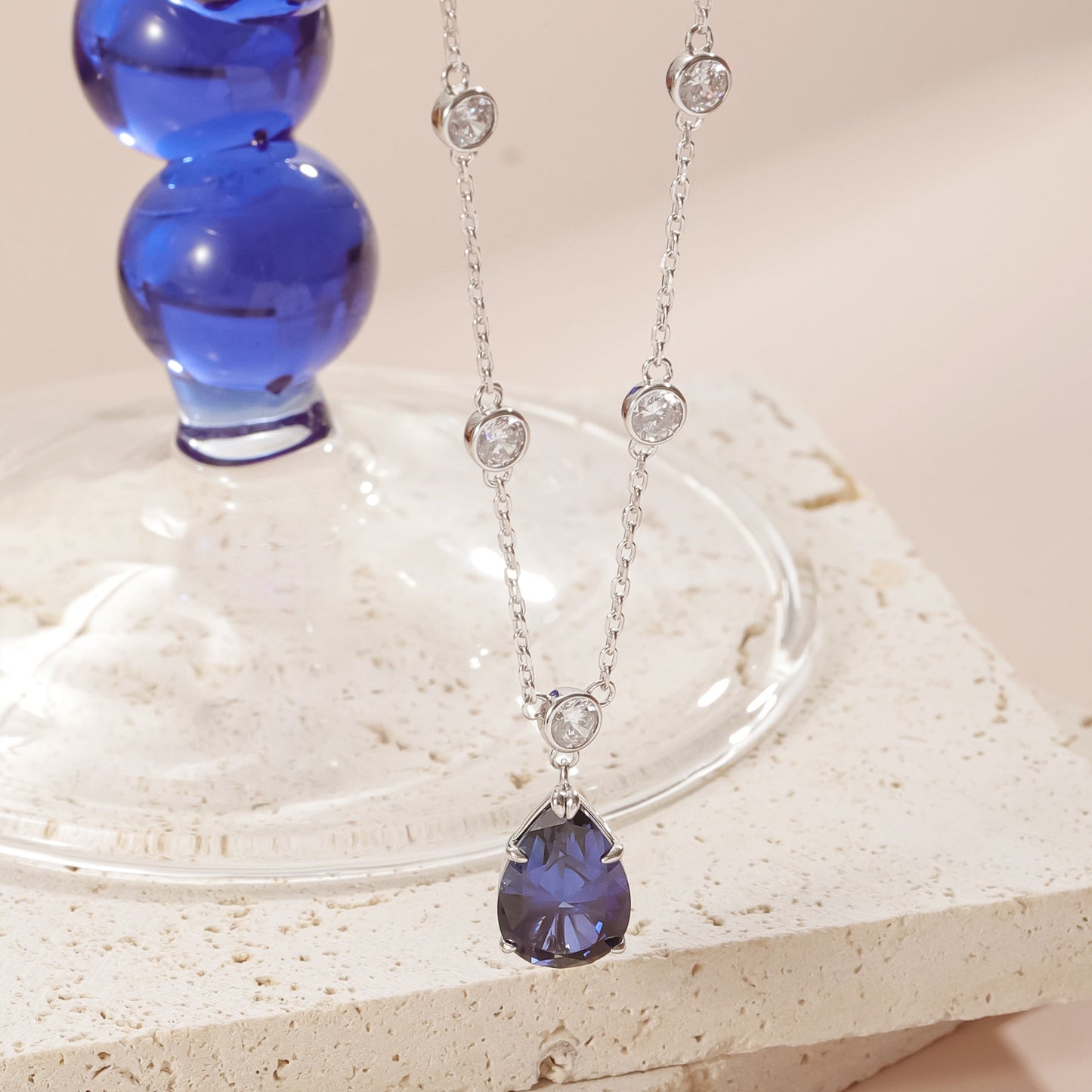 Royal Blue Lab Sapphire Pendant - 6.9ct Pear Shape in 925 Sterling Silver Minimalist Necklace