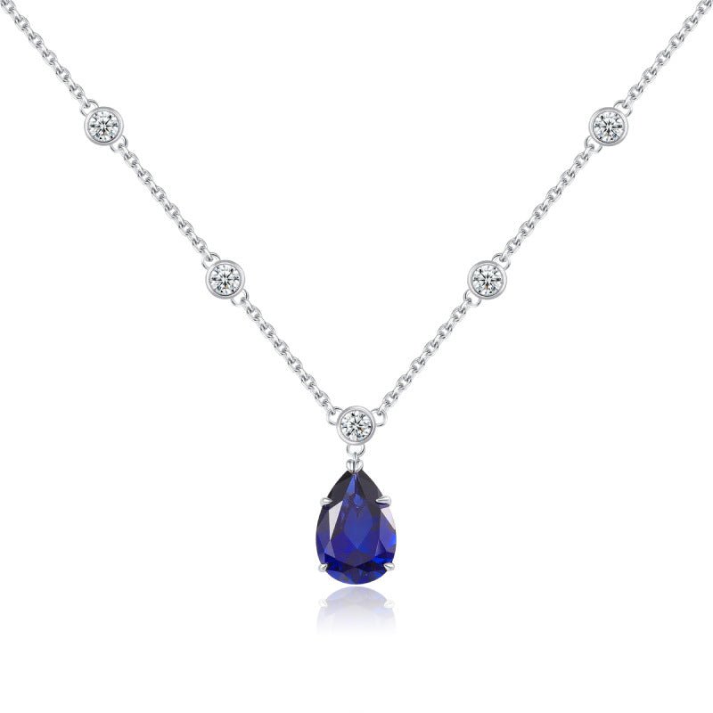 Royal Blue Lab Sapphire Pendant - 6.9ct Pear Shape in 925 Sterling Silver Minimalist Necklace