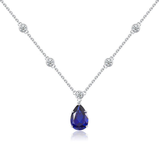 Royal Blue Lab Sapphire Pendant - 6.9ct Pear Shape in 925 Sterling Silver Minimalist Necklace