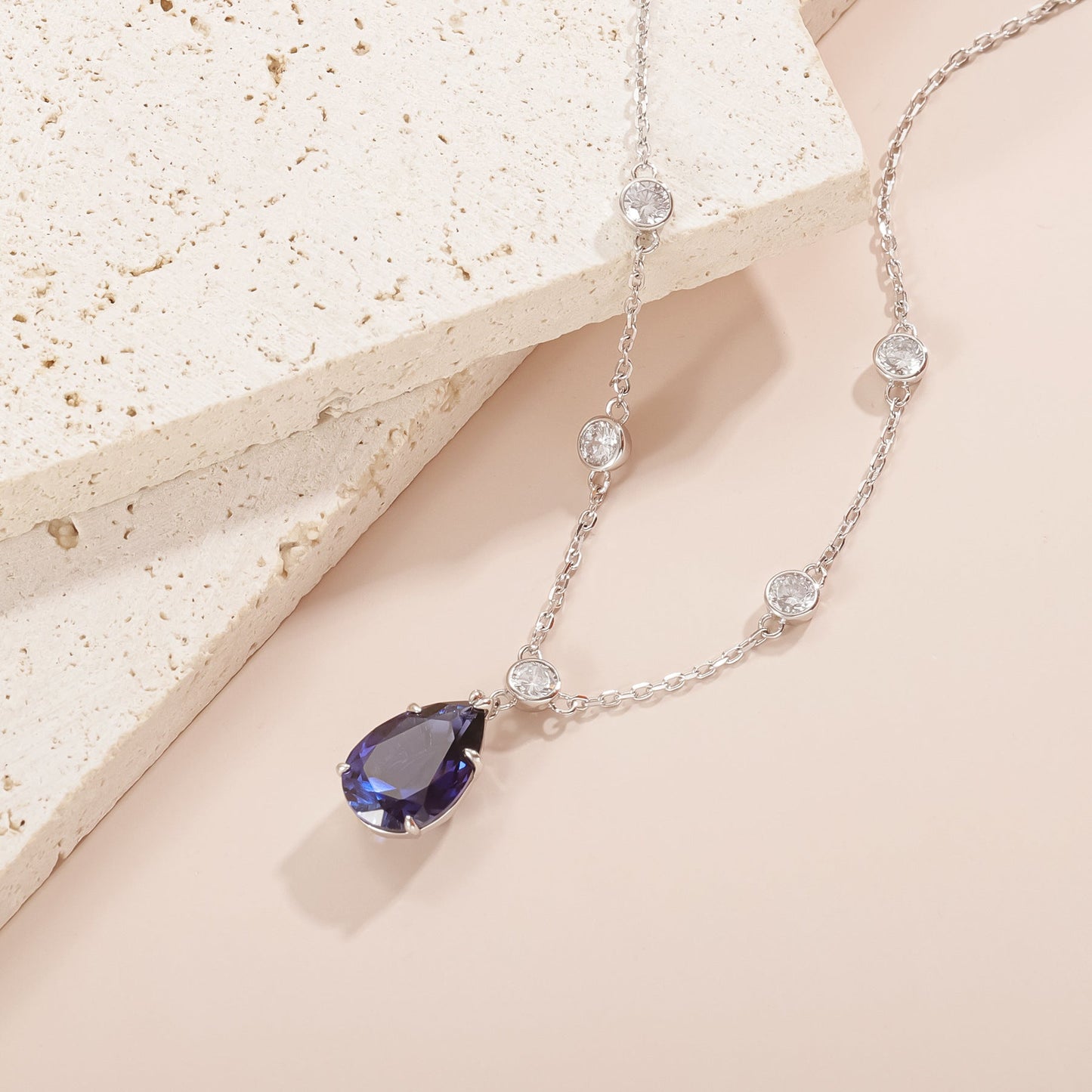 Royal Blue Lab Sapphire Pendant - 6.9ct Pear Shape in 925 Sterling Silver Minimalist Necklace