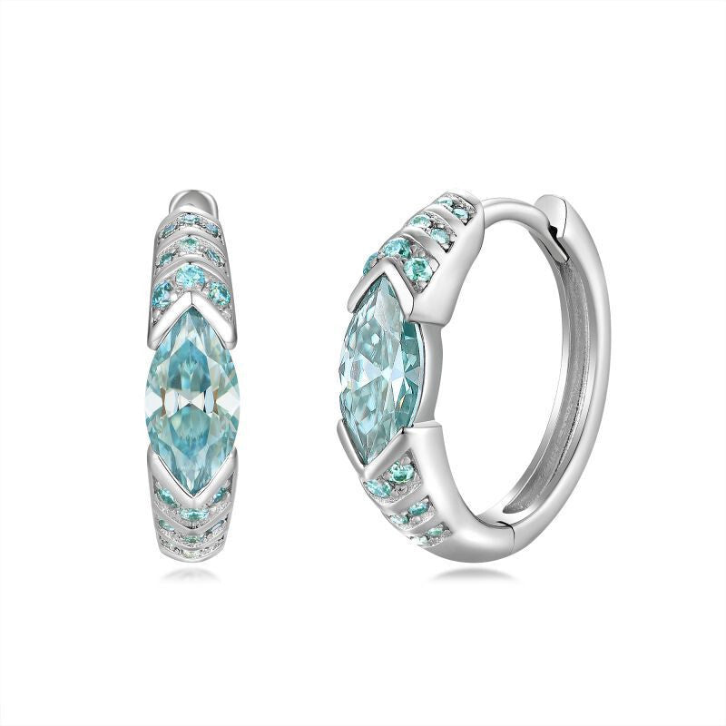 The Eye of Horus Teal Moissanite Hoop Earrings 925 Sterling Silver
