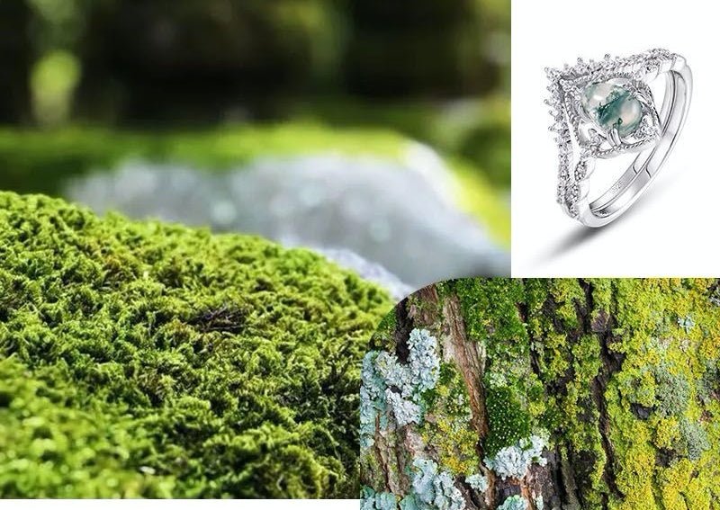 Silver Pear-shaped Green Moss Agate Ring Set Wedding Gift for Her