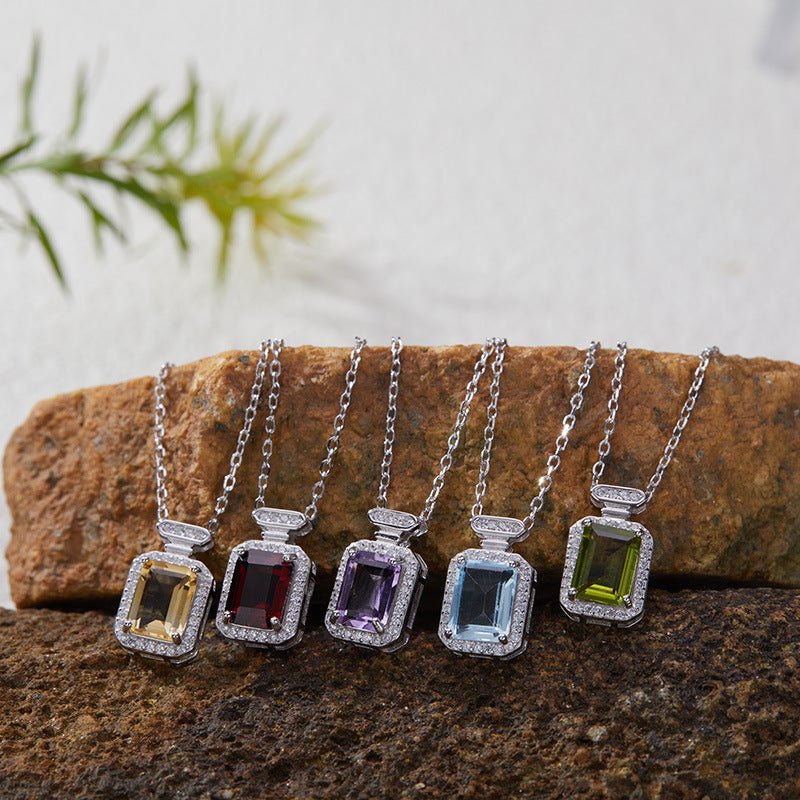 Silver Perfume Bottle Amethyst Necklace, Delicate Sterling Silver Amethyst Stone Pendant, Natural Amethyst Birthstone Jewelry, Gift for Her