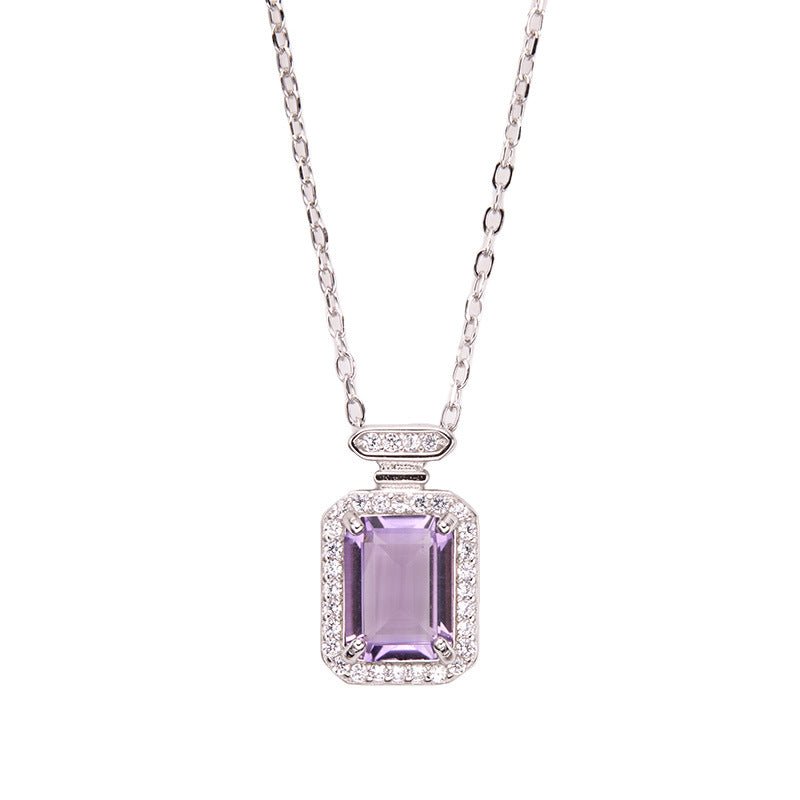 Silver Perfume Bottle Amethyst Necklace, Delicate Sterling Silver Amethyst Stone Pendant, Natural Amethyst Birthstone Jewelry, Gift for Her