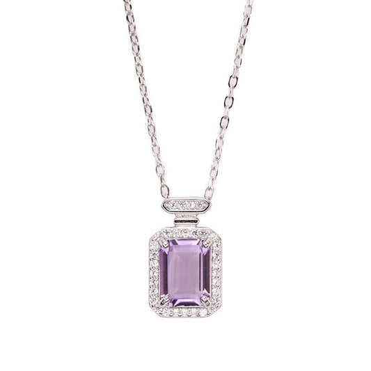 Silver Perfume Bottle Amethyst Necklace, Delicate Sterling Silver Amethyst Stone Pendant, Natural Amethyst Birthstone Jewelry, Gift for Her
