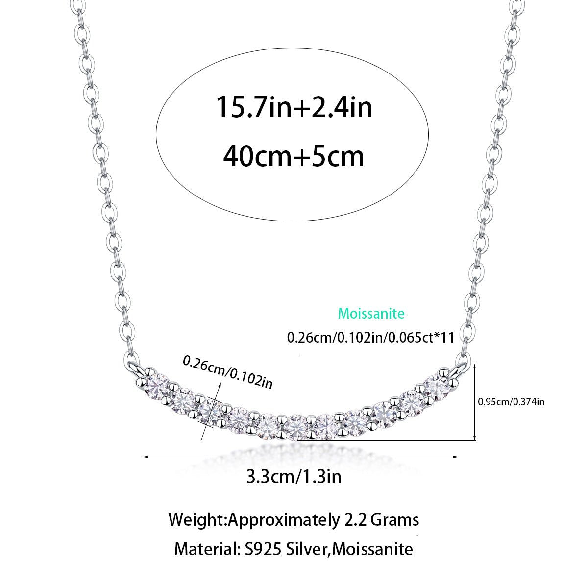Sparkle Smile Necklace Moissanite Pendant 925 Sterling Silver Chain