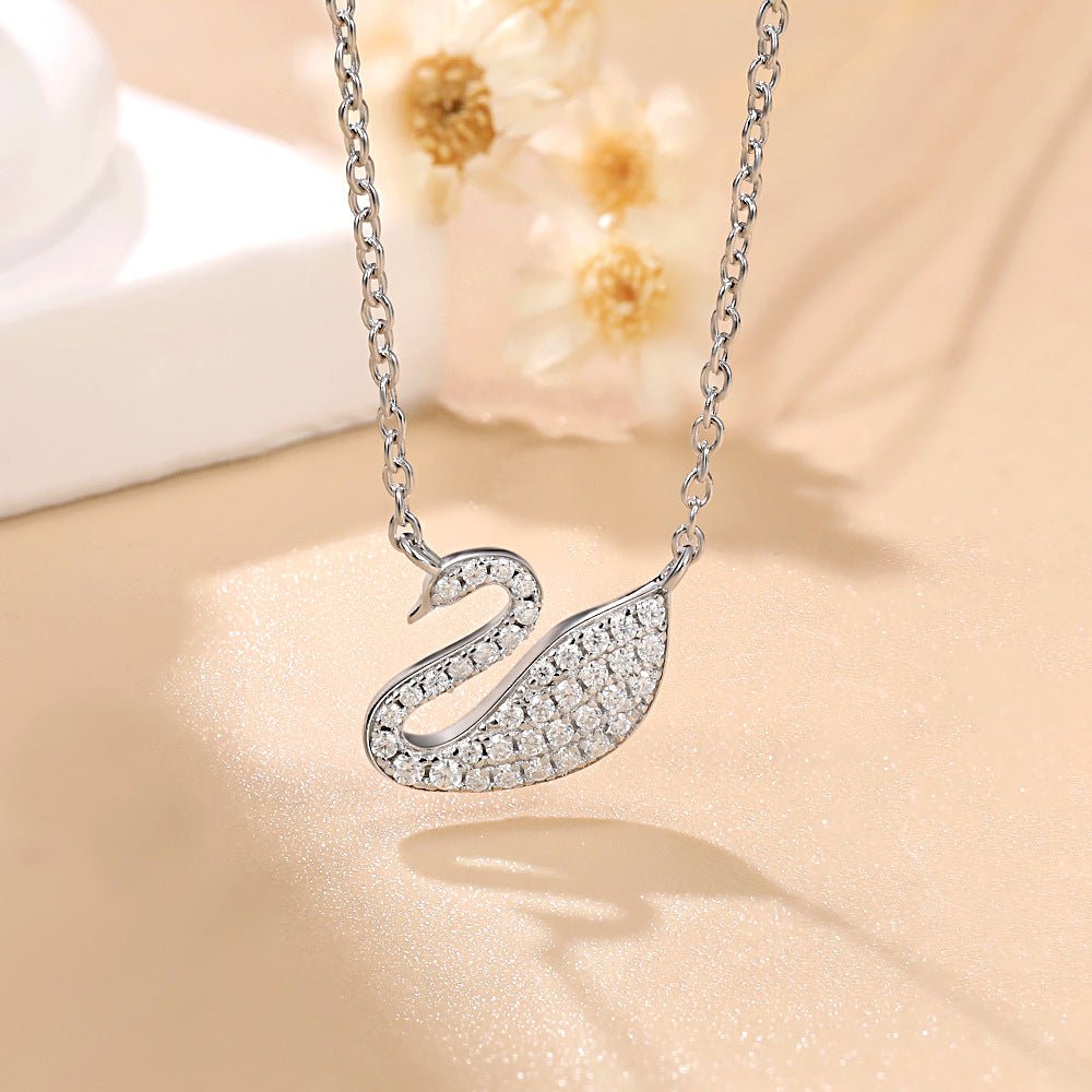 Dainty Swan Necklace - D/VVS Moissanite in Sterling Silver Rhodium Plated