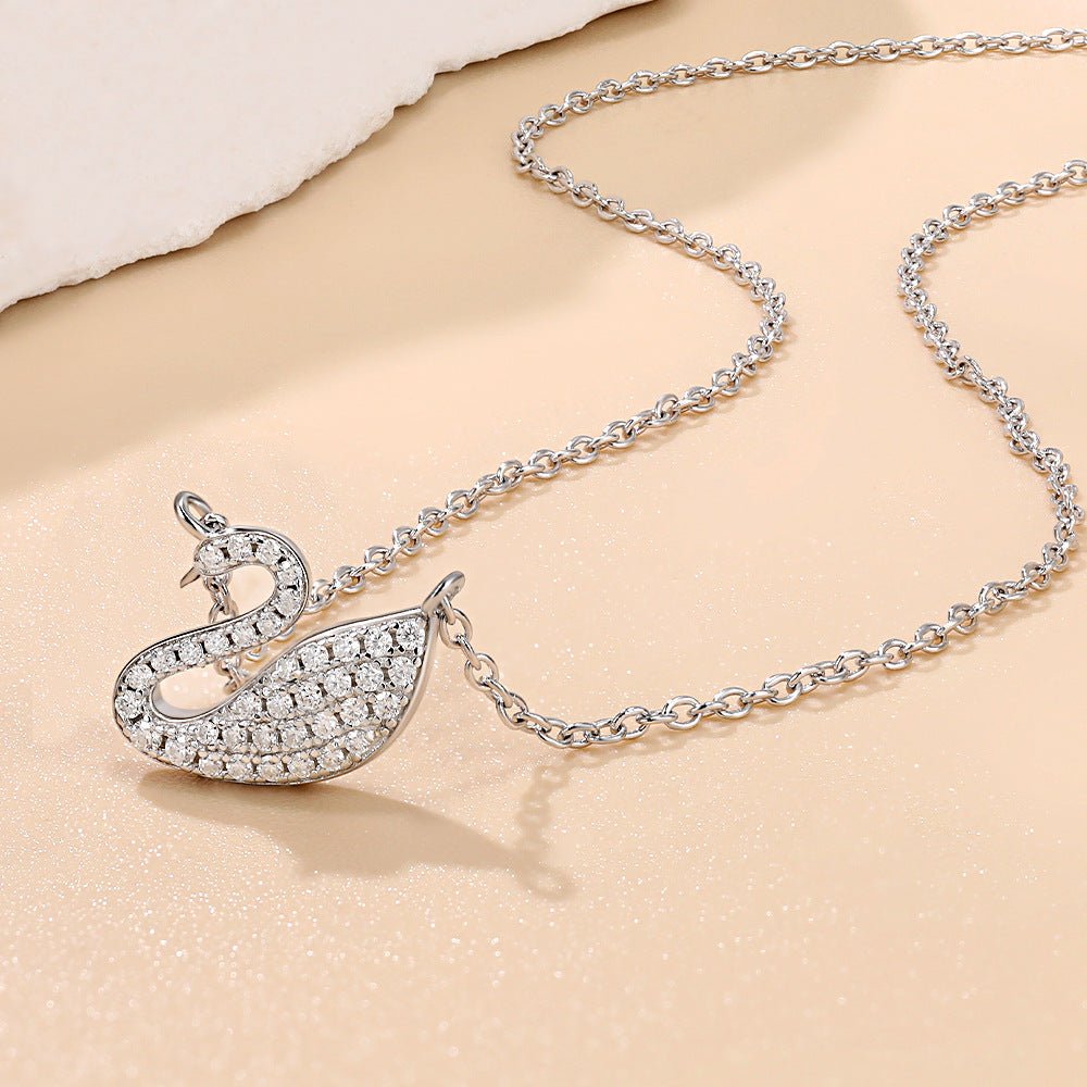 Dainty Swan Necklace - D/VVS Moissanite in Sterling Silver Rhodium Plated