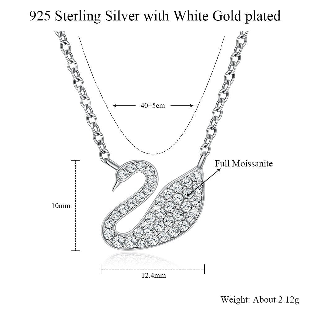 Dainty Swan Necklace - D/VVS Moissanite in Sterling Silver Rhodium Plated