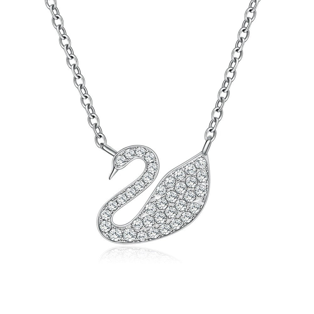 Dainty Swan Necklace - D/VVS Moissanite in Sterling Silver Rhodium Plated