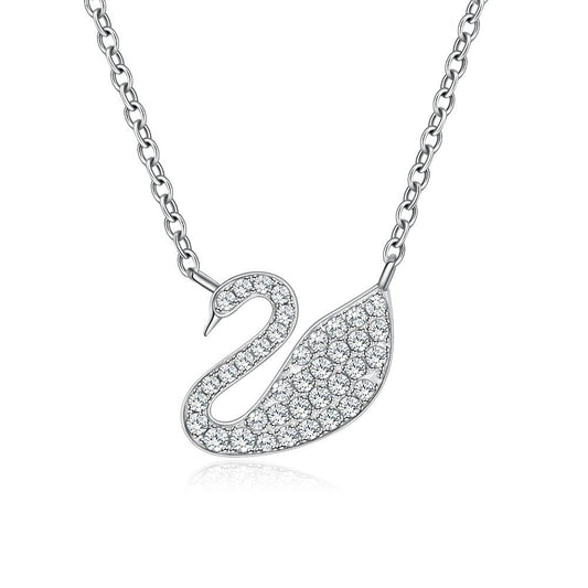 Dainty Swan Necklace - D/VVS Moissanite in Sterling Silver Rhodium Plated
