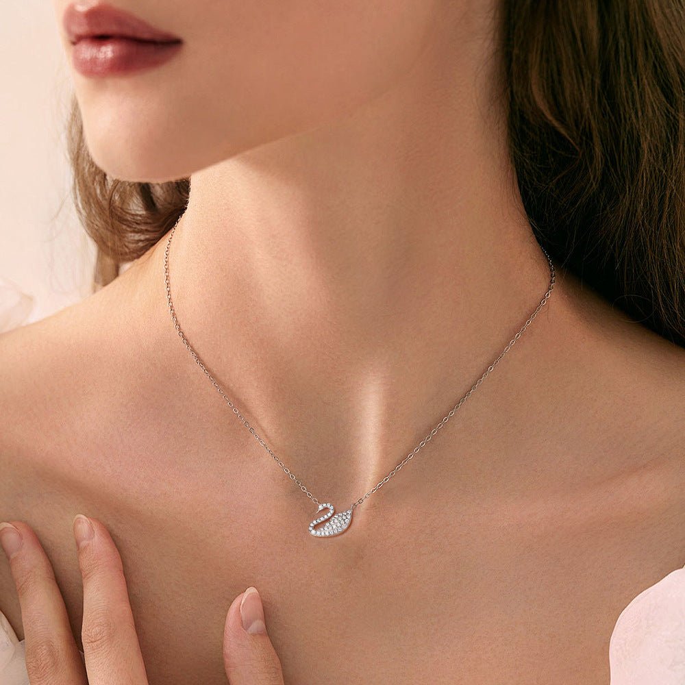 Dainty Swan Necklace - D/VVS Moissanite in Sterling Silver Rhodium Plated