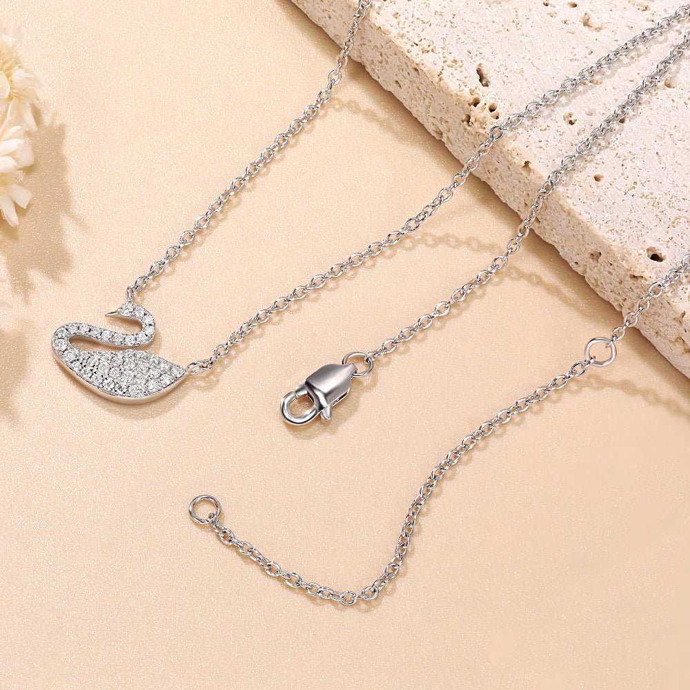 Dainty Swan Necklace - D/VVS Moissanite in Sterling Silver Rhodium Plated
