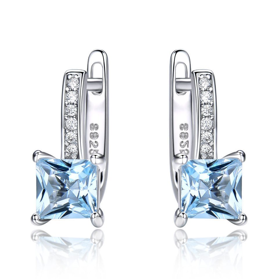 Square Natural Sky Blue Topaz Earrings 925 Silver Earrings Wedding Gift for Her