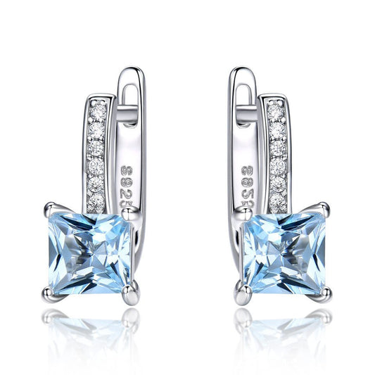 Square Natural Sky Blue Topaz Earrings 925 Silver Earrings Wedding Gift for Her
