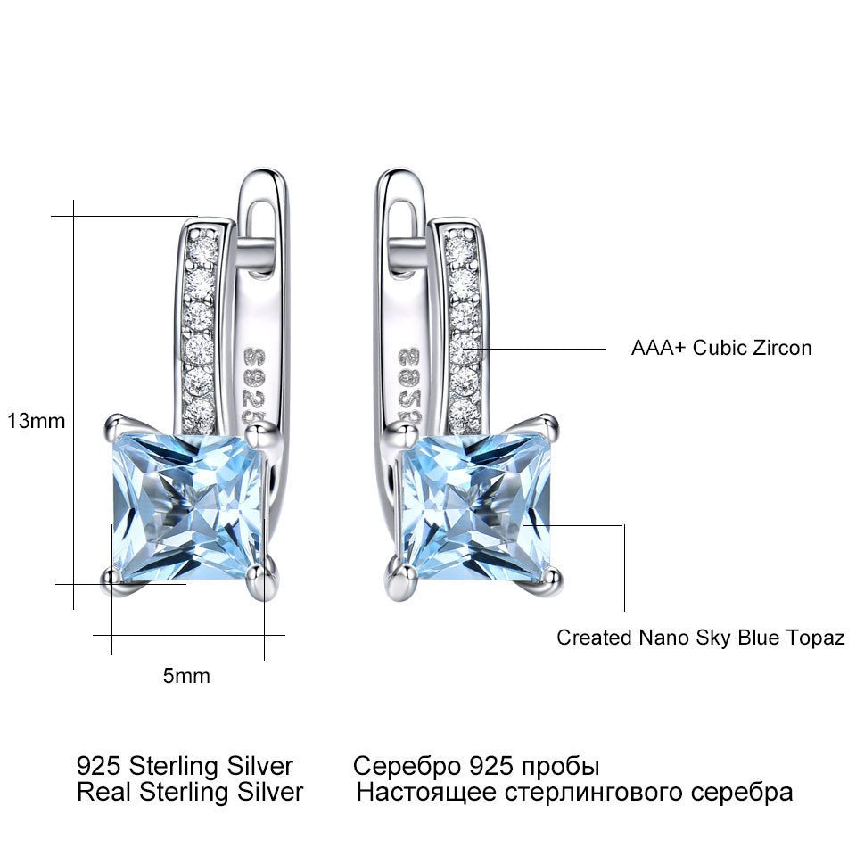 Square Natural Sky Blue Topaz Earrings 925 Silver Earrings Wedding Gift for Her