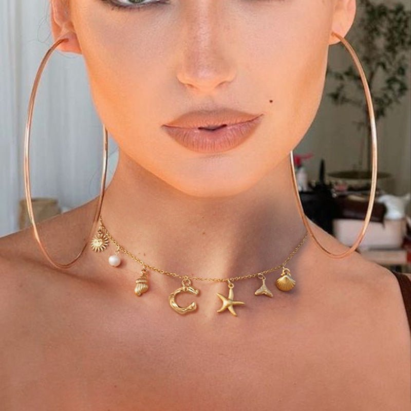 Surfer Girl Initial Necklace Waterproof Boho Gift for Women Non-Tarnish Adjustable Beach Jewelry