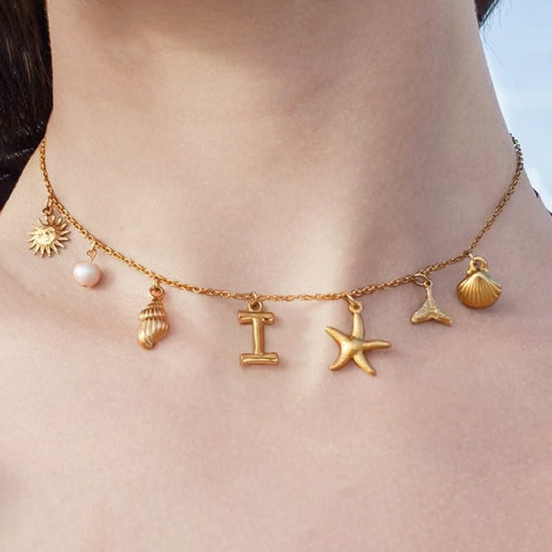 Surfer Girl Initial Necklace Waterproof Boho Gift for Women Non-Tarnish Adjustable Beach Jewelry