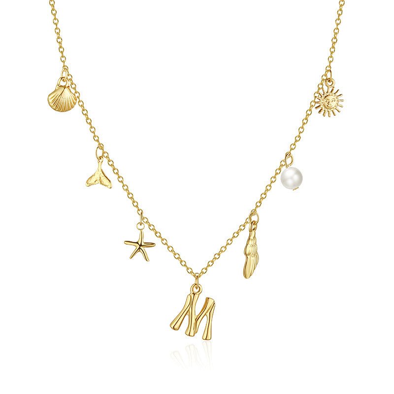 Surfer Girl Initial Necklace Waterproof Boho Gift for Women Non-Tarnish Adjustable Beach Jewelry