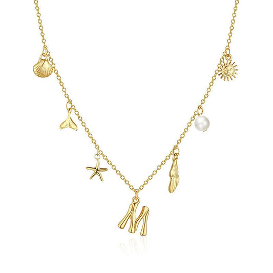 Surfer Girl Initial Necklace Waterproof Boho Gift for Women Non-Tarnish Adjustable Beach Jewelry