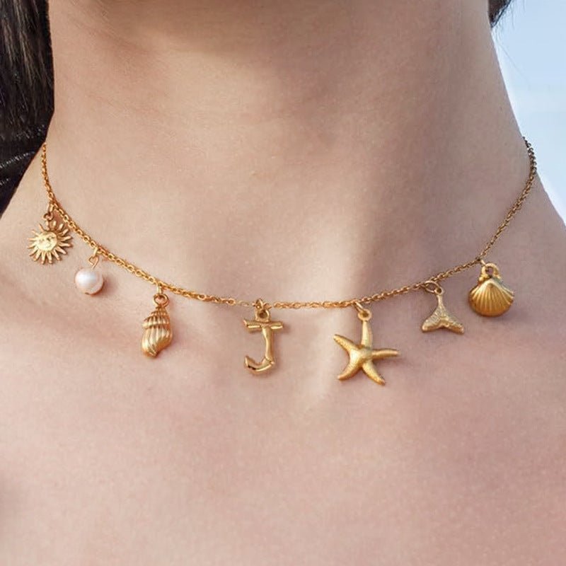 Surfer Girl Initial Necklace Waterproof Boho Gift for Women Non-Tarnish Adjustable Beach Jewelry