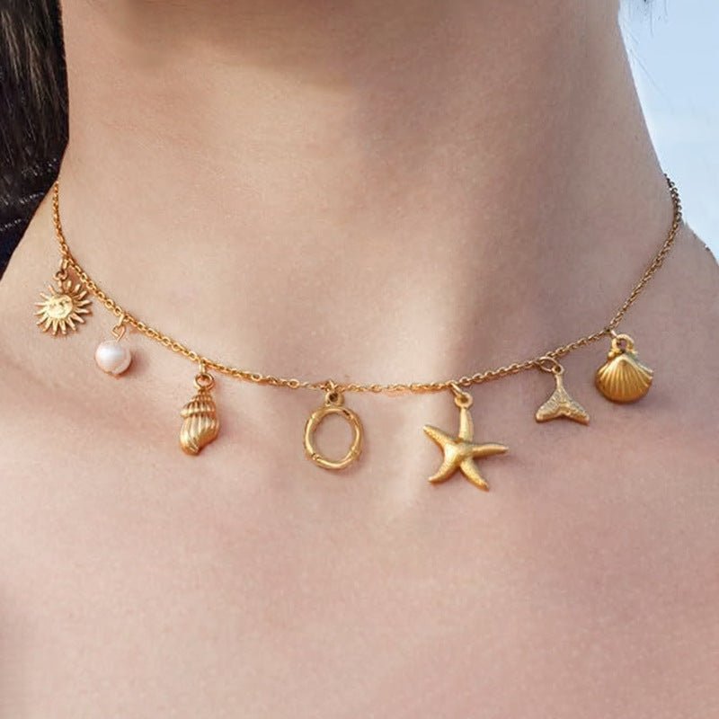 Surfer Girl Initial Necklace Waterproof Boho Gift for Women Non-Tarnish Adjustable Beach Jewelry