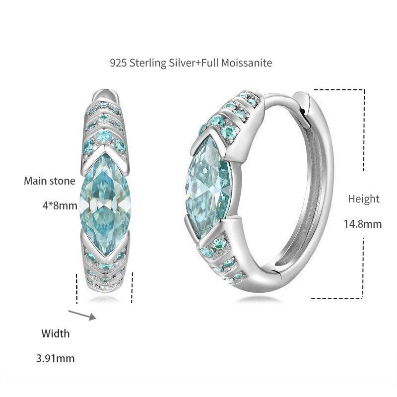 The Eye of Horus Teal Moissanite Hoop Earrings 925 Sterling Silver