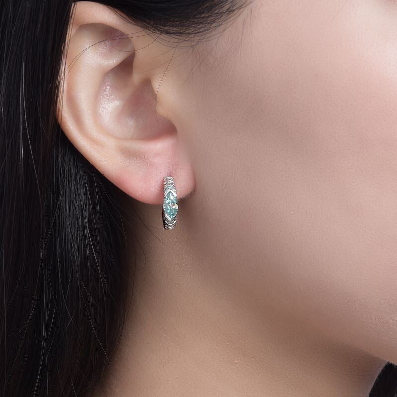 The Eye of Horus Teal Moissanite Hoop Earrings 925 Sterling Silver