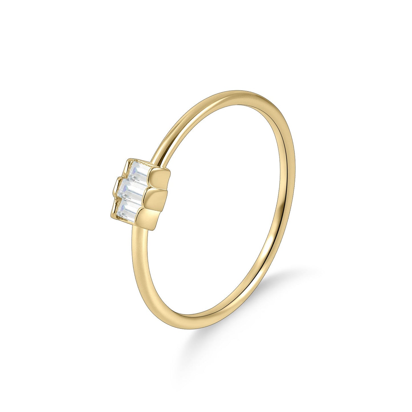 Three Stone Baguette Cut Moissanite Promise Ring Minimalist Engagement Gift for Her