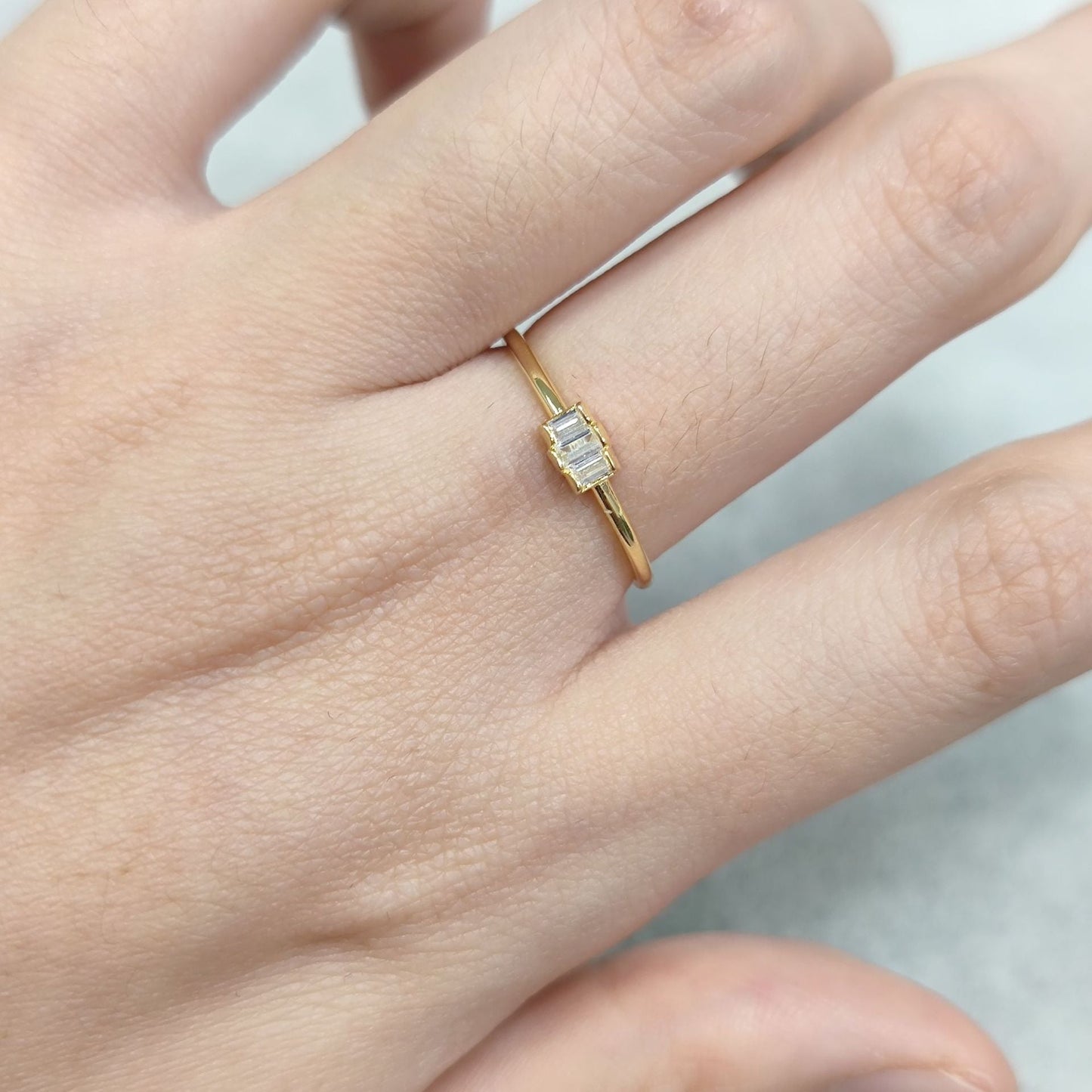 Three Stone Baguette Cut Moissanite Promise Ring Minimalist Engagement Gift for Her