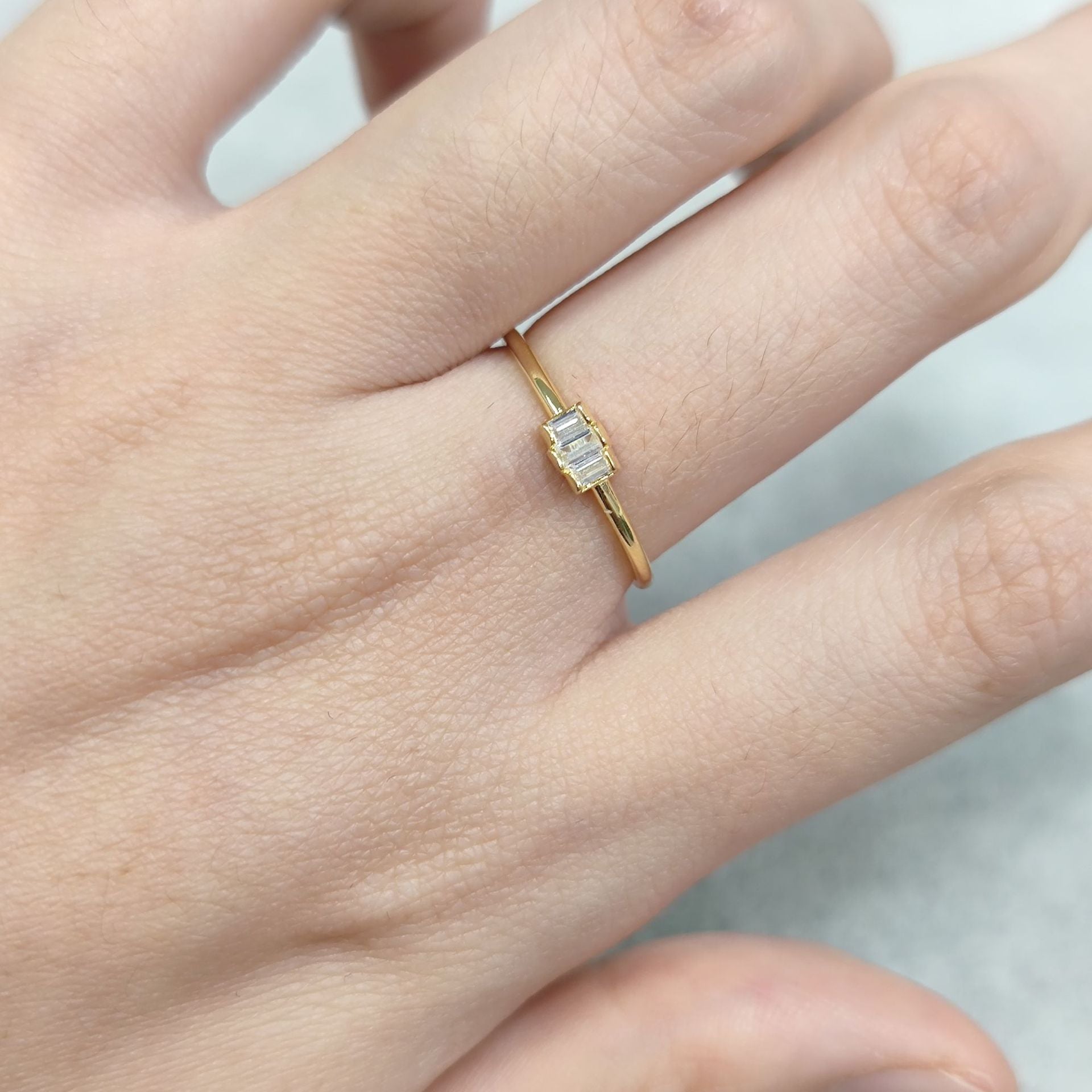 Three Stone Baguette Cut Moissanite Promise Ring Minimalist Engagement Gift for Her