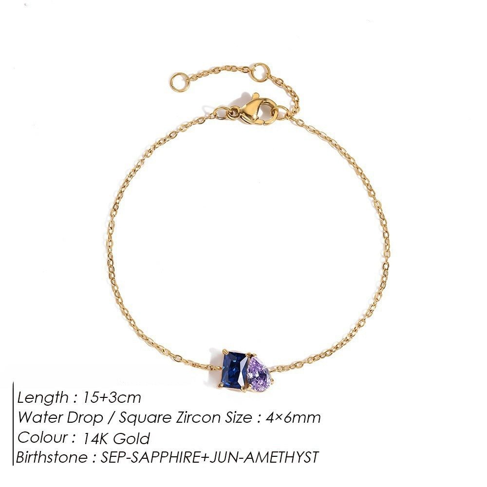 Toi et Moi Birthstone Bracelet | Custom Emerald & Pear Cut Gemstone | Minimalist Gift for Mom