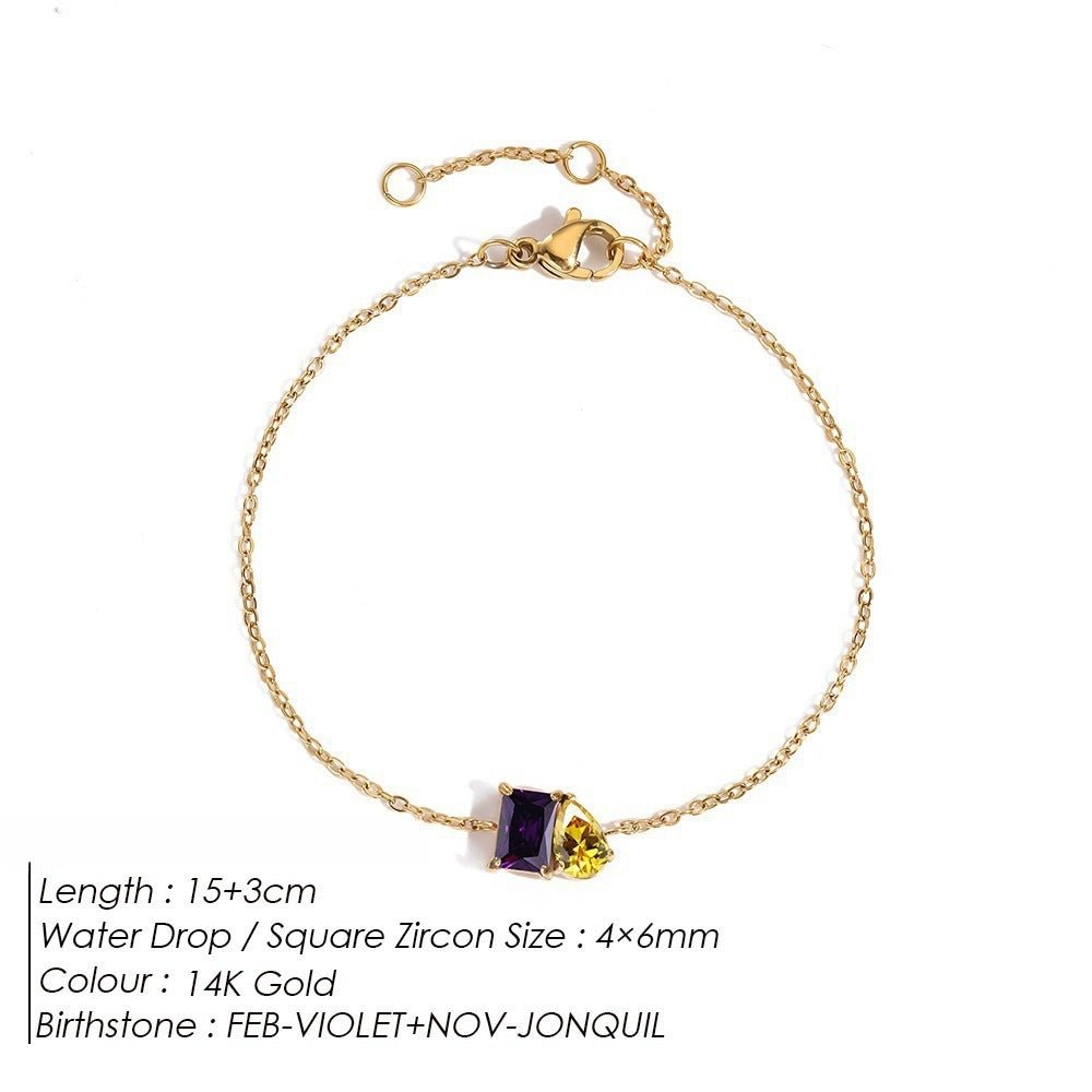 Toi et Moi Birthstone Bracelet | Custom Emerald & Pear Cut Gemstone | Minimalist Gift for Mom