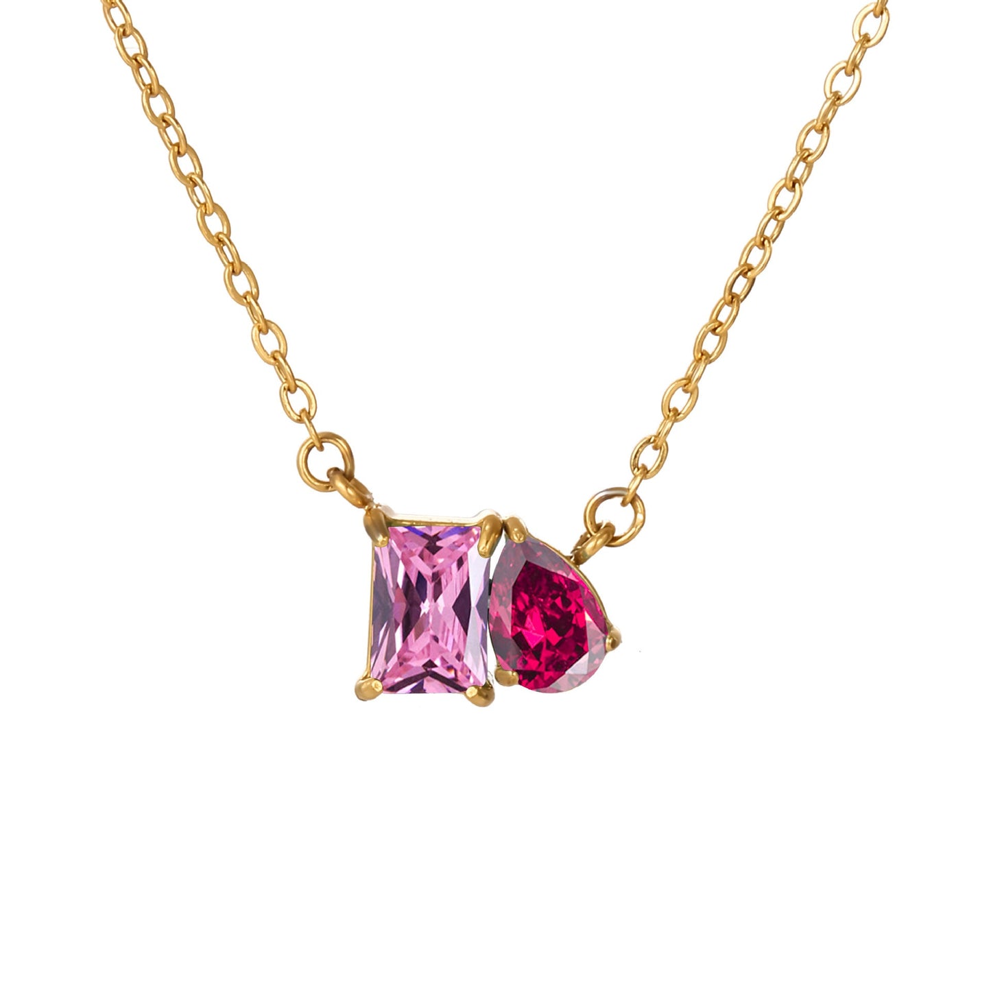 Toi et Moi Mother's Necklace - Personalized Two Birthstone Gift with Emerald & Pear CZ