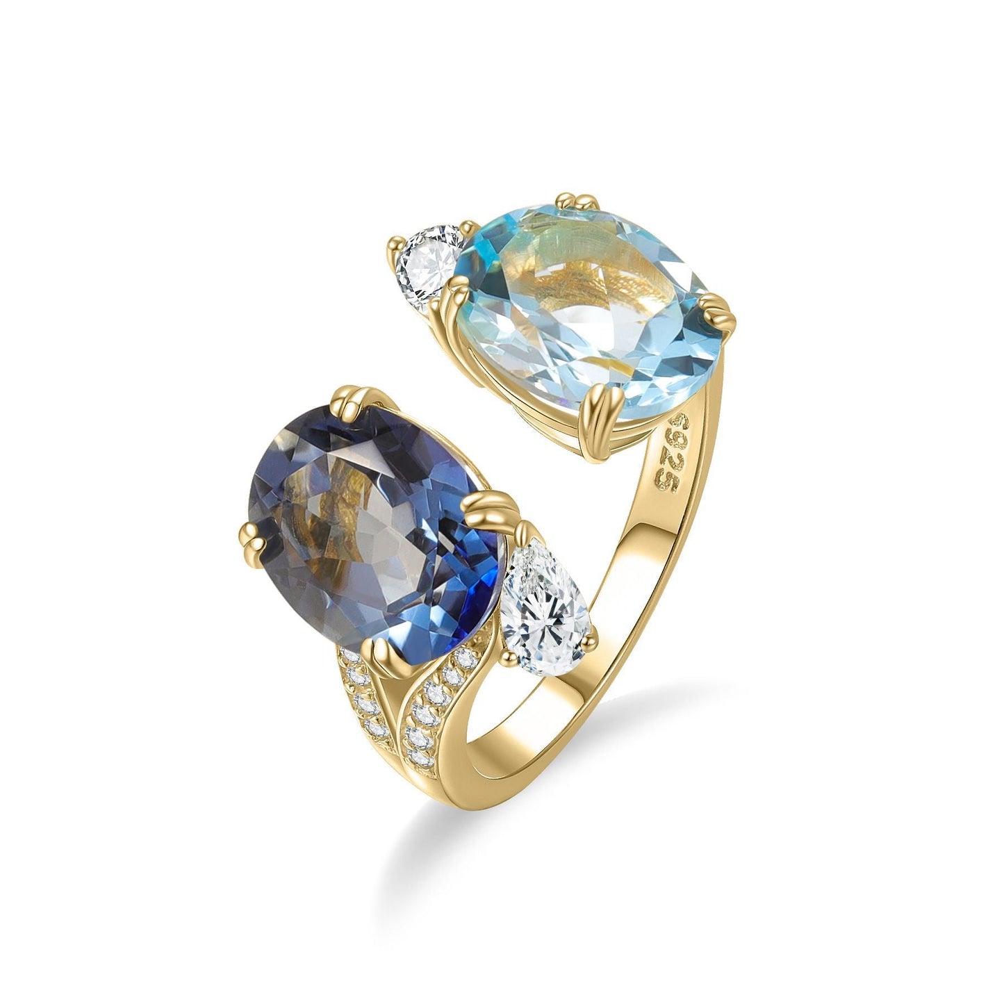 Toi et moi Natural Topaz Crystal Ring 925 Sterling Silver Engagement Anniversary Gift for Her