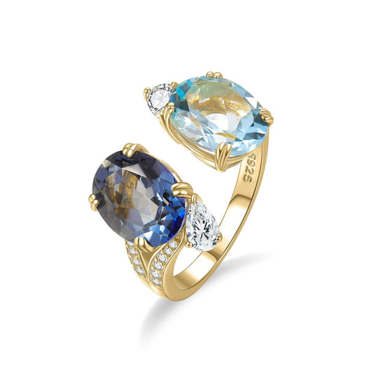 Toi et moi Natural Topaz Crystal Ring 925 Sterling Silver Engagement Anniversary Gift for Her