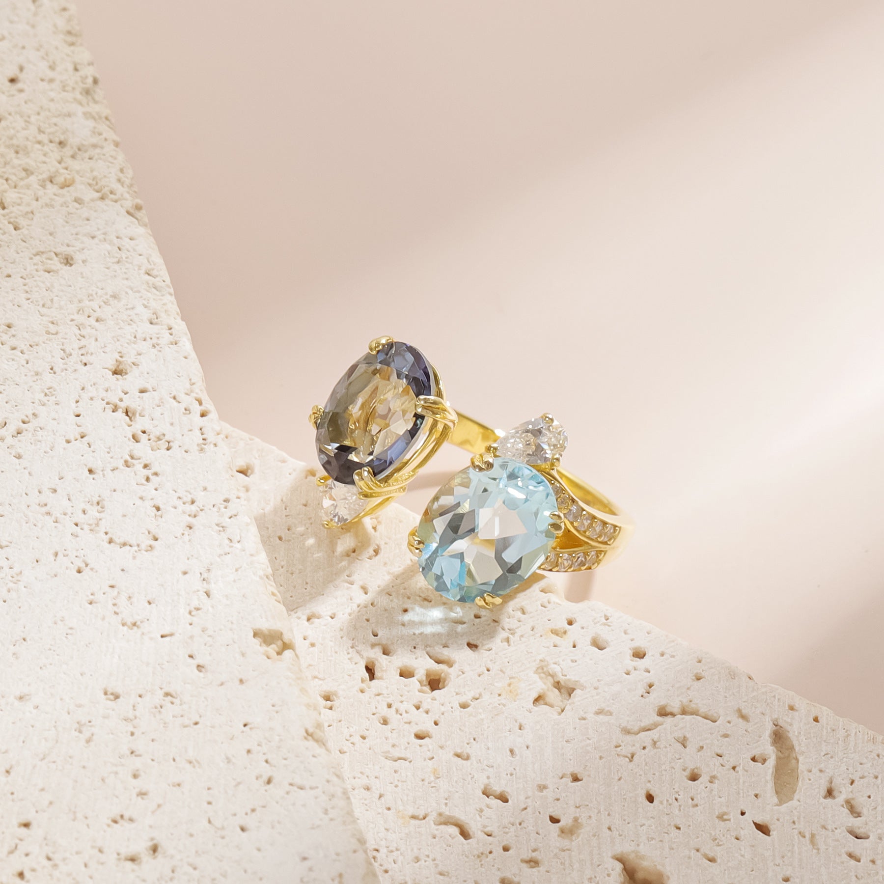 Toi et moi Natural Topaz Crystal Ring 925 Sterling Silver Engagement Anniversary Gift for Her