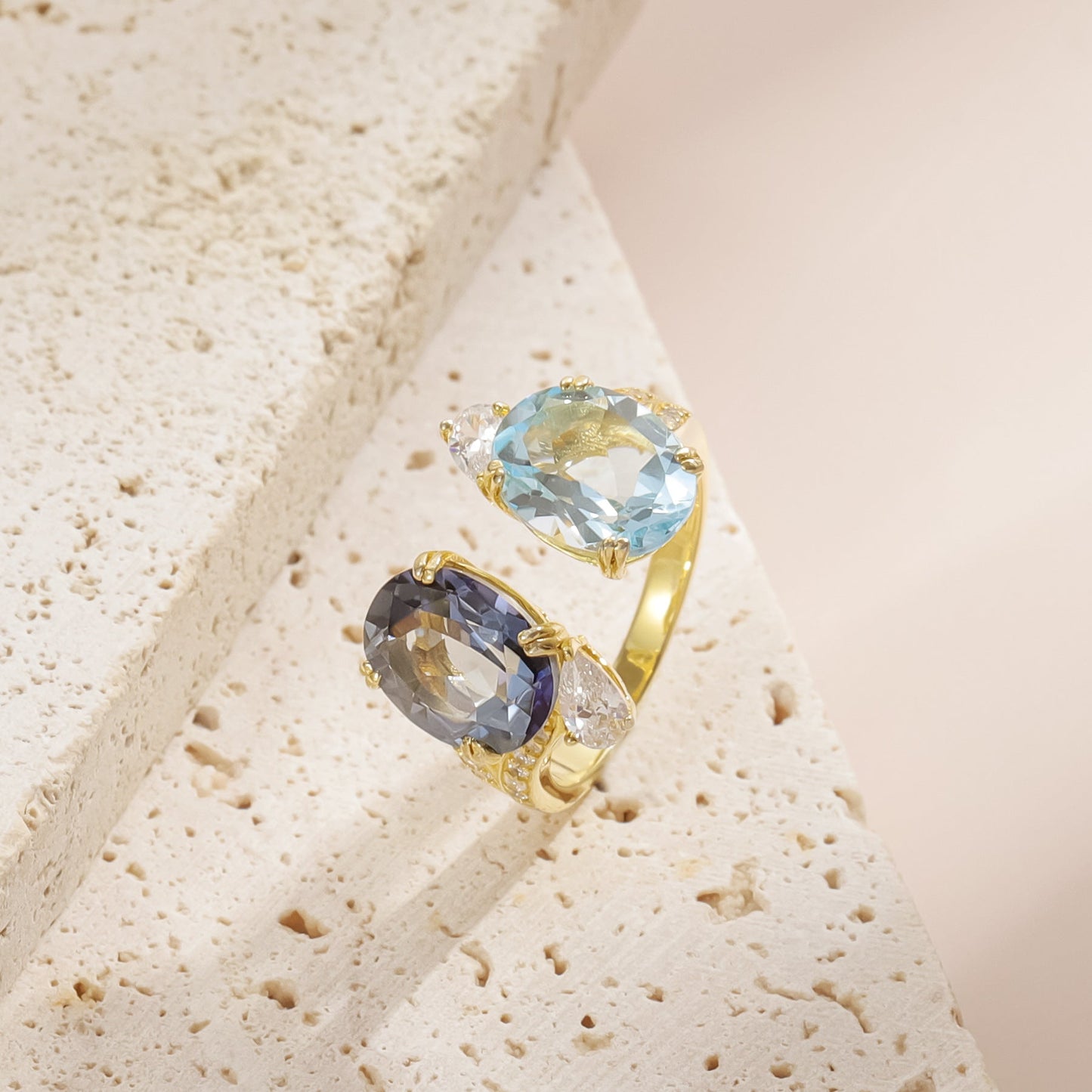 Toi et moi Natural Topaz Crystal Ring 925 Sterling Silver Engagement Anniversary Gift for Her