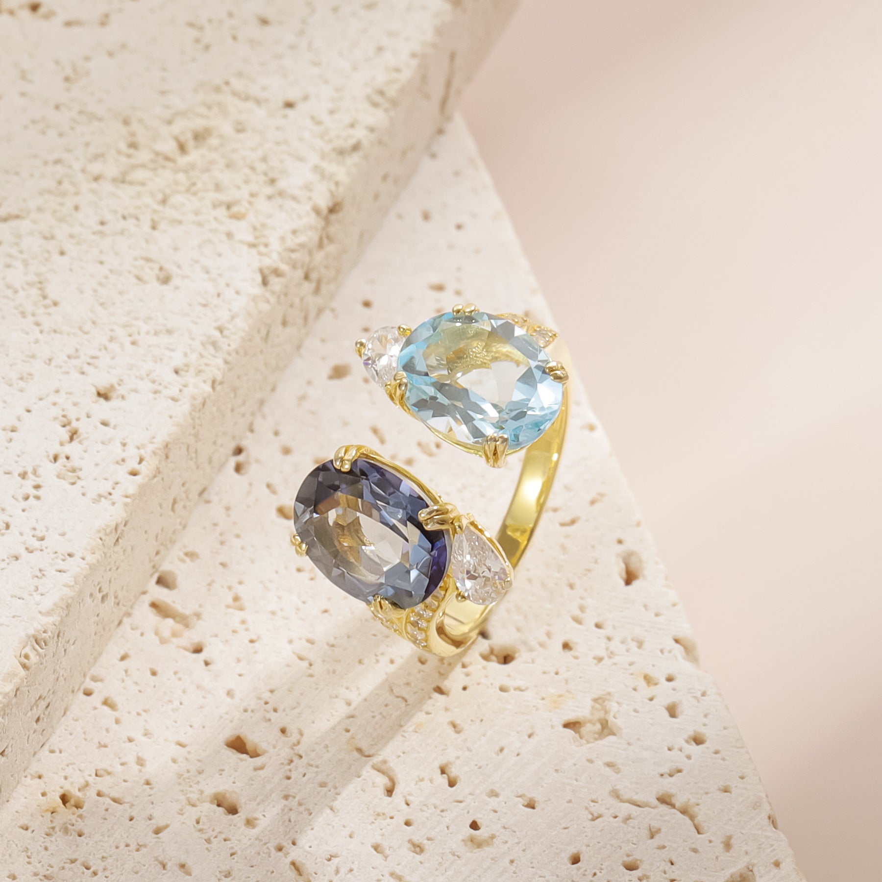 Toi et moi Natural Topaz Crystal Ring 925 Sterling Silver Engagement Anniversary Gift for Her