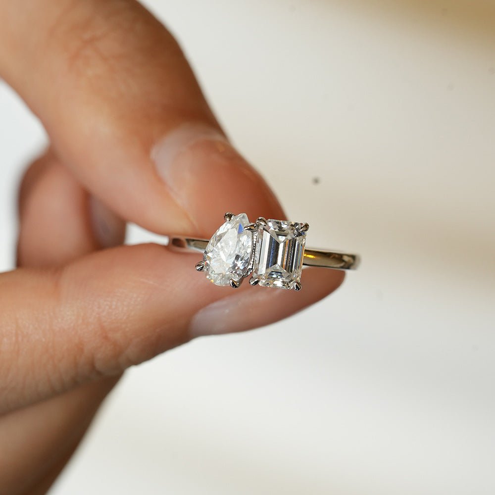 Toi Et Moi Ring: Emerald & Pear Moissanite | 2-4 CTW Engagement Ring