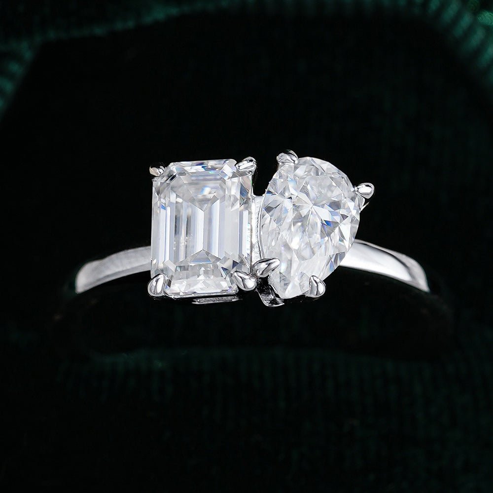 Toi Et Moi Ring: Emerald & Pear Moissanite | 2-4 CTW Engagement Ring